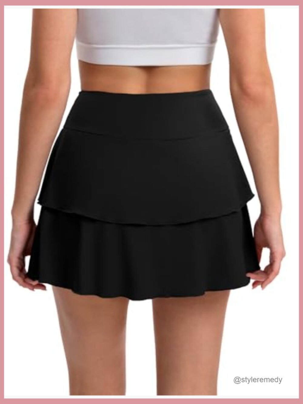 Double Ruffle High Waisted Skort with Pockets 85% Nylon 15% Spandex - Picture 2 of 7